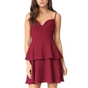 BLACK HALO Belen Tiered Ruffle Spaghetti Strap Mini Dress in Mulberry Size 8